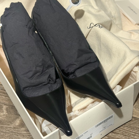 SAINT LAURENT VENDOME 110MM SLINGBACK PUMPS GLAZED LEATHER IN BLACK SIZE 37 NIB - Picture 5 of 15